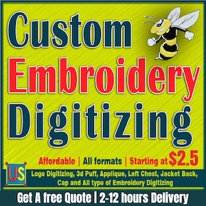 Custom Embroidery Digitizing, Embroidery Digitizing Service, Logo Digitizing, Image Digitizing Embroidery, Custom Digitize, Image to PES DST