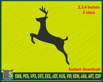 Deer Silhouette Embroidery file, Deer Silhouette, Deer Embroidery design, Deer Silhouette design 3 sizes, (2,3,4 Inches) Instant Download!