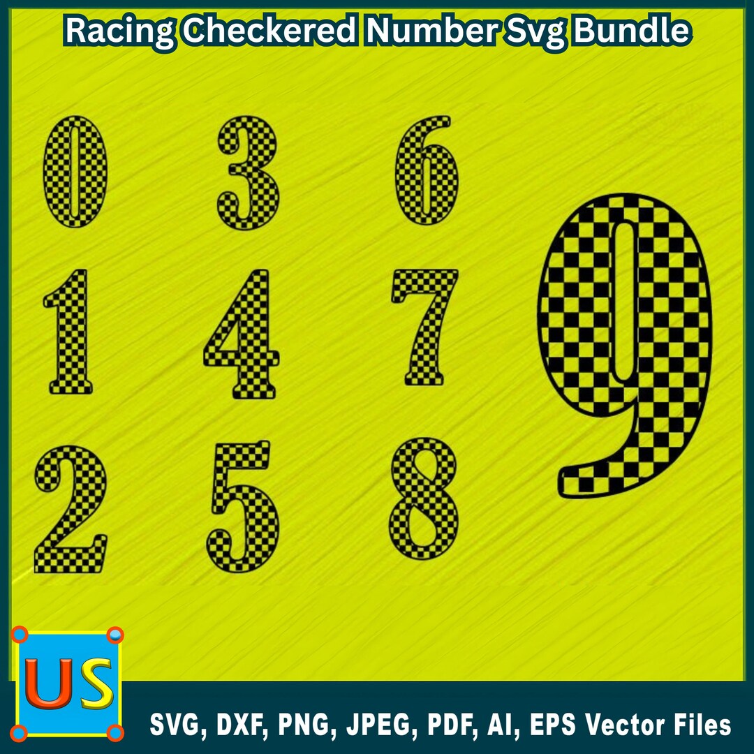 Racing Number SVG Bundle: Checkered Font, Motorsport Decals (digital ...
