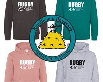Sudadera con capucha con el lema "Rugby Kid": "Como un niño normal, pero mucho más RUDO".