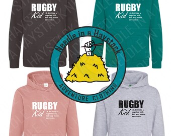 Awesome Rugby Kid slogan Hoodie 'like a regular kid but way more AWESOME'