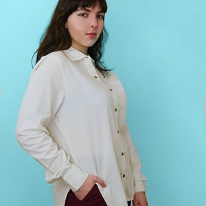 Women's White Oversized Shirt 100% Cotton Fair Trade & Organic - Coconut Buttons - Sustainable - Eco Friendly - Simple Plain Relaxed Casual
