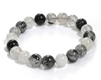 Tourmaline noire et perle de quartz Bracelet en pierre précieuse Chakra de guérison des cristaux naturels