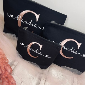 Personalisierte Kosmetiktasche schwarz einzeln oder als Set