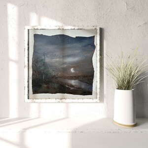 Beautiful Landscape Painting Oil Artwork Original Oil Painting classical painting Unique Mood Night Scene 15x15cm with easel Gift Small