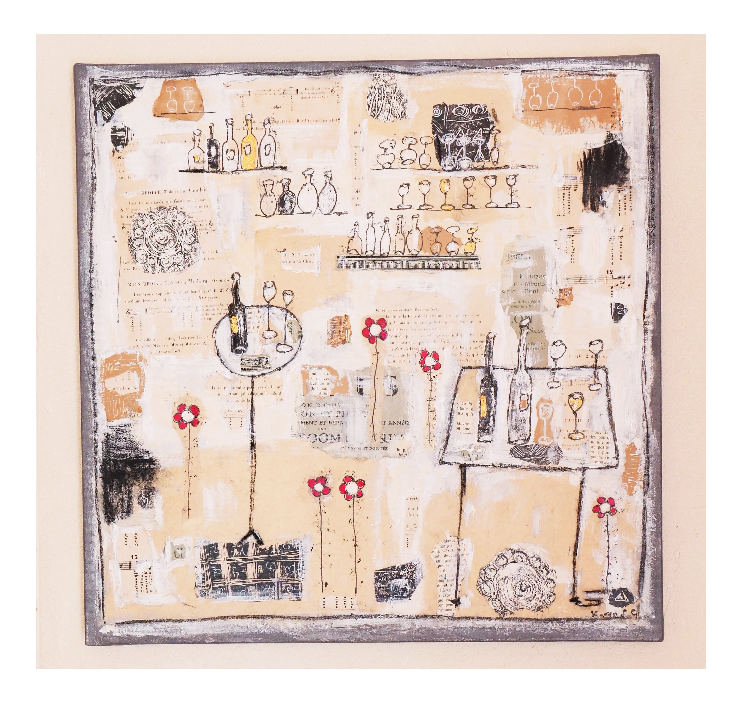 Le Bar Aux Fleurs - Toile de 50x50cm