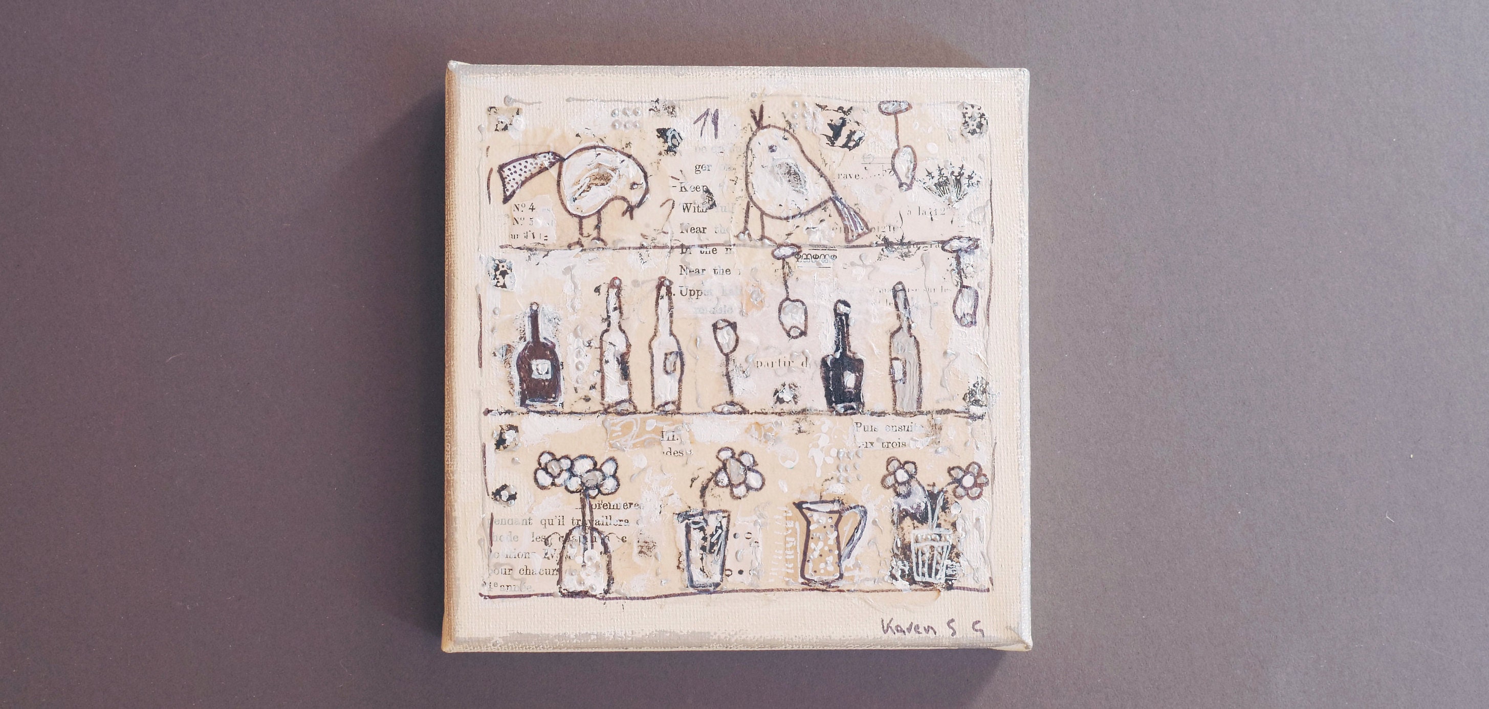 Au Bar Des Oiseaux - Toile de 15x15 cm