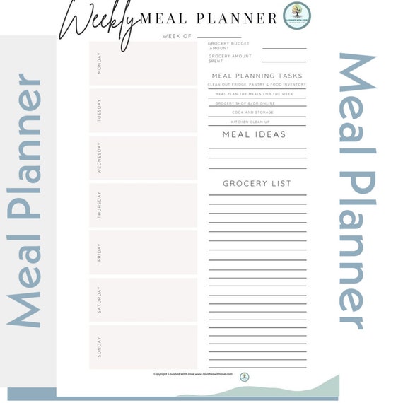 meal plan weekly meal planner digital printable happy planner etsy