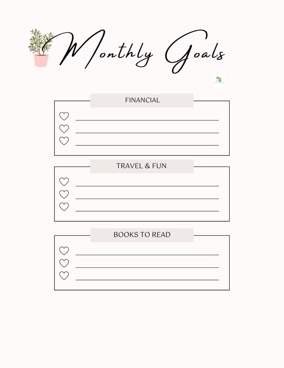 Monthly Goal Printable - Etsy