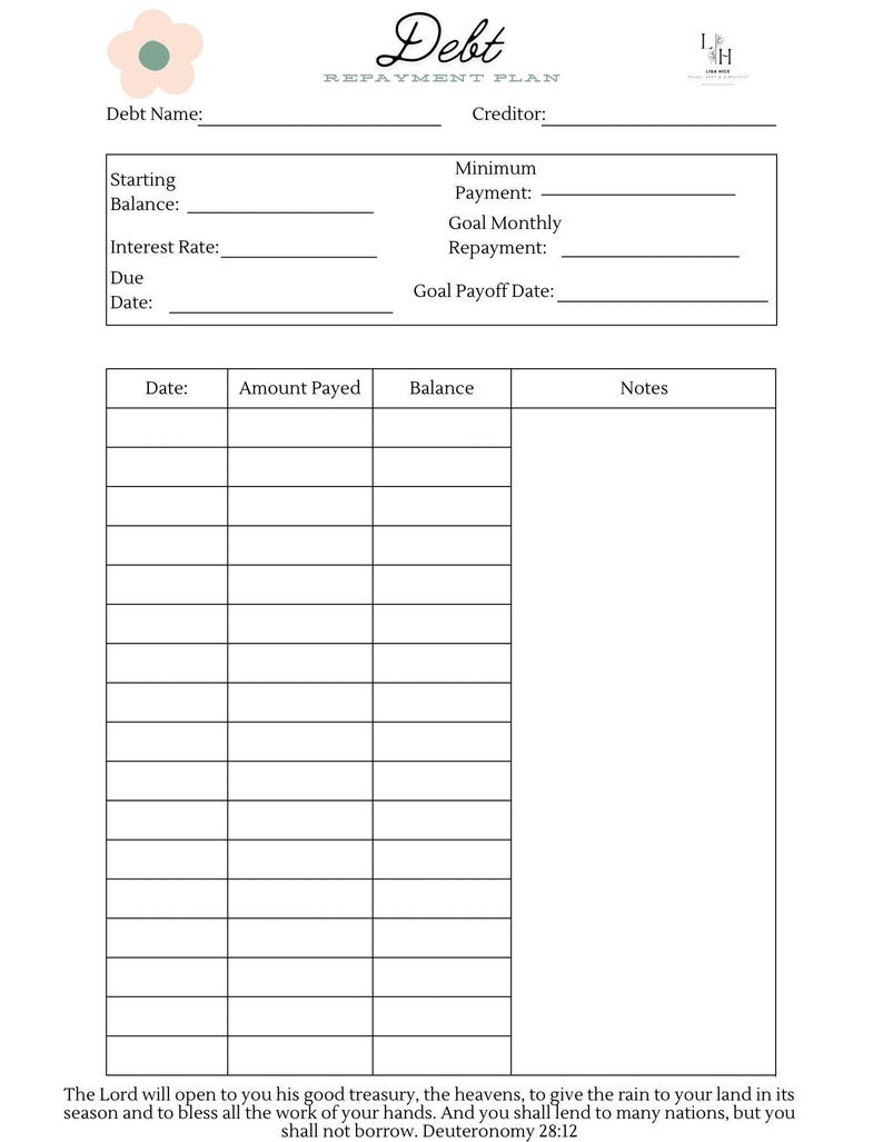 Redito Name New*debt Tracker | Financial Tracker Forms - Etsy