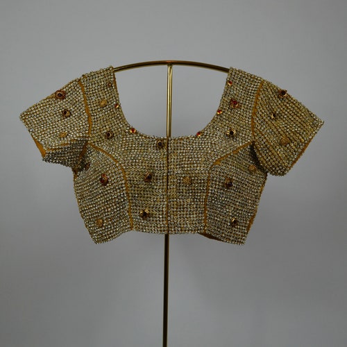 Hand Embellished Saree Blouse | Designer Blouse | Heavy Embellished shops Top | Golden Saree Blouse | Indian Party Wear | Heavy Saree Blouse