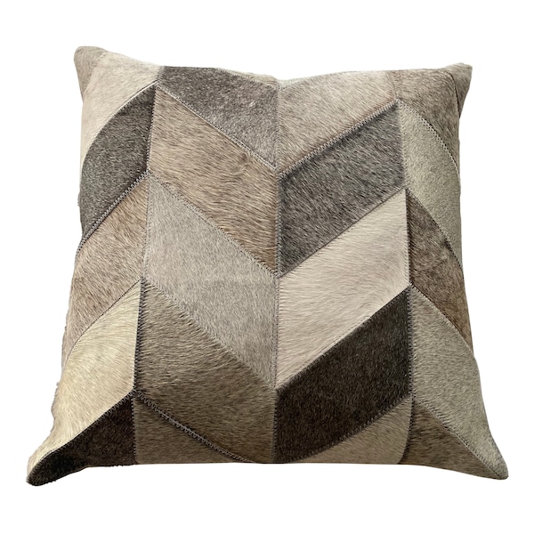 Chevron Cowhide Leather 20” Throw Pillow Gray Brown Beige Ivory Sale