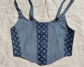 Reworked Y2K Monogram Denim Corset Top