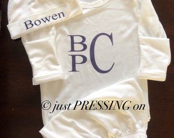 Personalized baby gown and hat