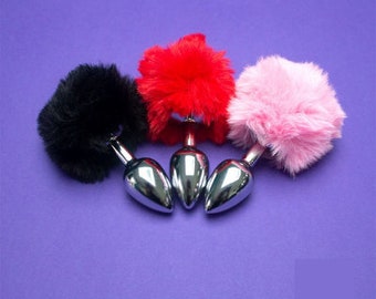 Anal Fur Pom Pom Butt Plug | 'Mature' Metal Stainless Steel | Furry Unisex Sex Toy Pleasure Masturbate Tool Gift Christmas | Adult Toys