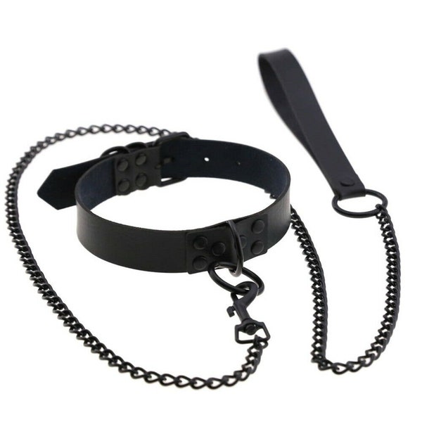 Bondage Collar & Lead | Slave Restraint, Puppy Play | 'Mature' Neck Choker Chain Leash BDSM SM | Role Play, Adult Toy, Fetish, Pleasure