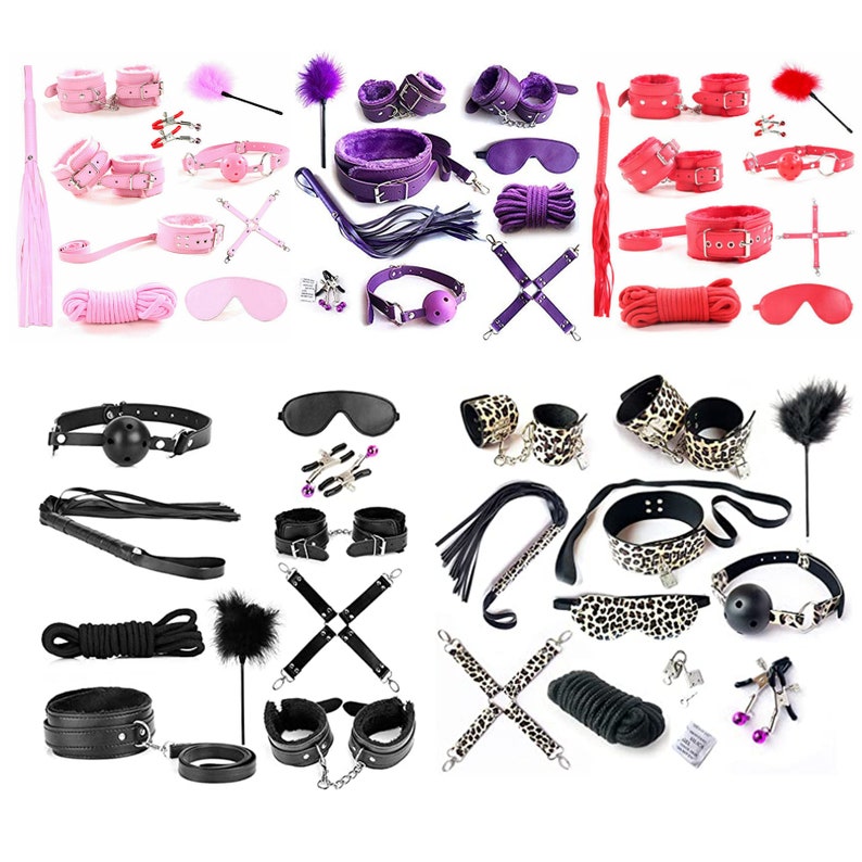 Bondage Kit Set 10pc | Bed Cuffs Ankle Straps Whip Restraint Kit | Handcuffs BDSM Adult Toys | Sex Toys 