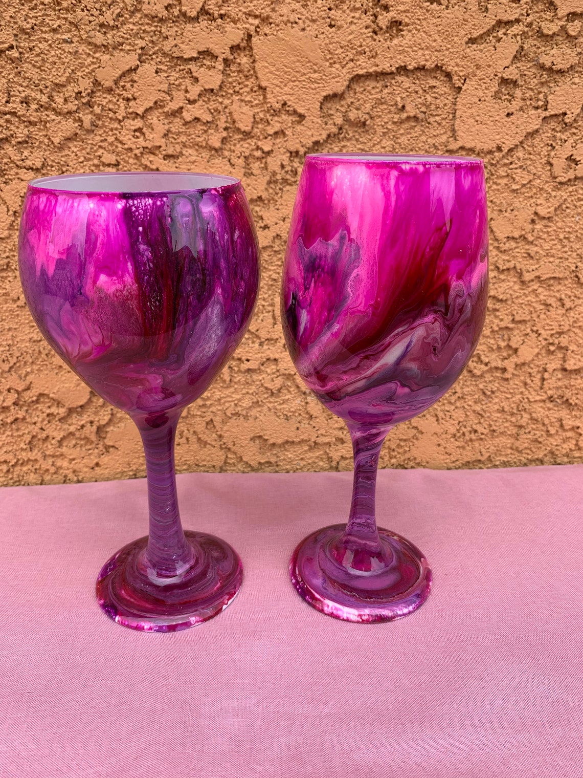 Fuchsia Marble Wine Glass Set/Hot Pink Wine Glasses/Fuchsia Etsy