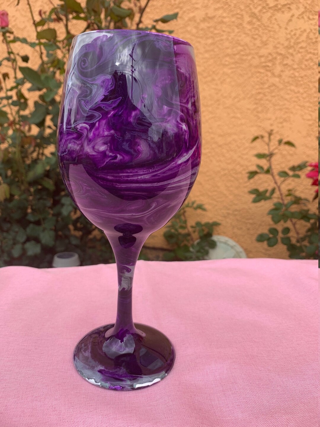 Purple Wine Glass/purple Marble Wine Glass/purple Marble Glass/purple