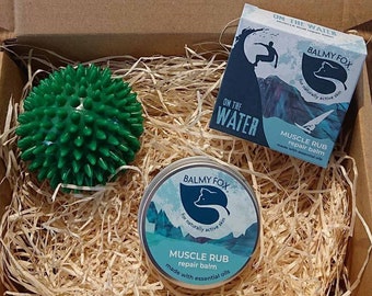 On the Water Muscle Repair Set by Balmy Fox - Muscle Rub + Massage Ball for Water Sports Athletes, Kayakers, Triathletes, Swimmers, Surfers