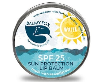 On The Water SPF 25 Lip Balm 14g by Balmy Fox - 100% Natural Water-Resistant Sun Protection Lip Balm -Plant-Based Sun Care for Watersports