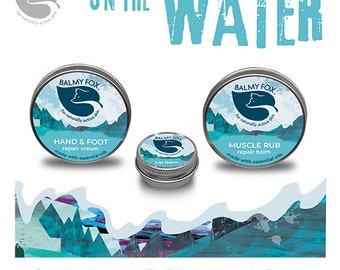 On The Water Recovery Set by Balmy Fox -  Repair Cream, Balm & Muscle Rub - Natural Organic Skincare for Active Water Sports Athletes