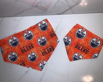 Oilers d'Edmonton chien chiot chat chaton bandana à enfiler ou sur le collier éliminatoires des matchs de football sport équipe de la LNH cadeau parfait pour les amoureux des animaux de compagnie