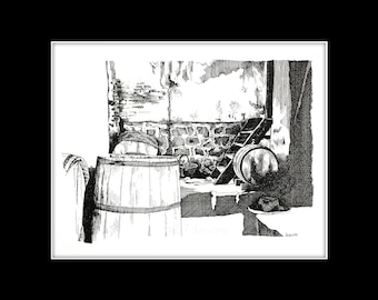 Old Wine Cellar in Abandoned Home - Pen and Ink Drawing - Southern Brazil