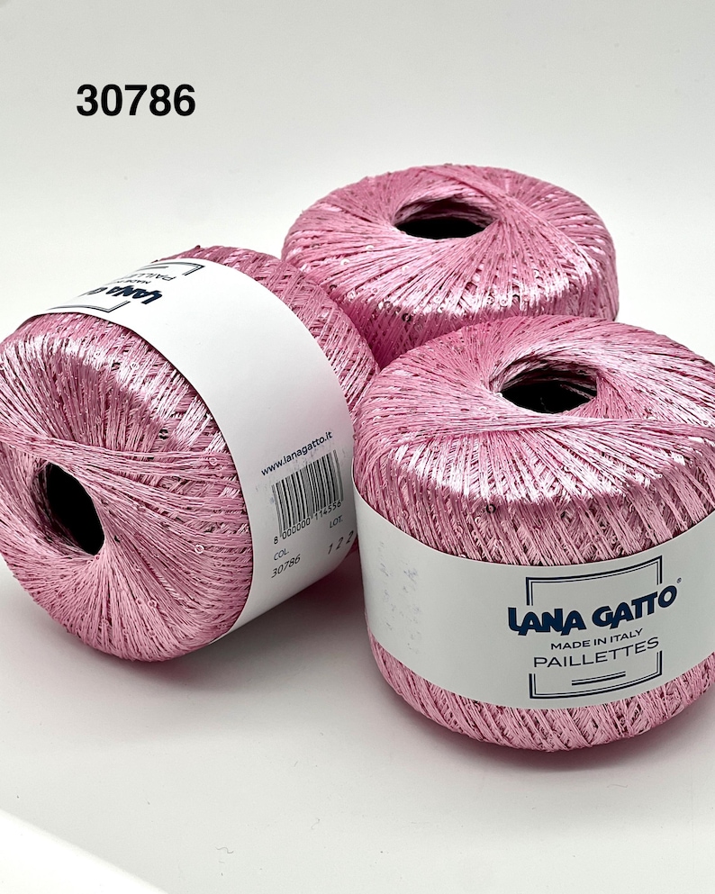 PAILLETTES Sequin Sparkling Knitting Italian Yarn by Lana Gatto, Italy, EXTRA FINE, 195m/25g 30786 CANDY PINK