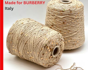 Sparkling Cotton Yarn, Made for BURBERRY, Italian DK Weight, Rainbow Gold Paillettes