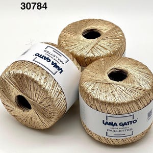 PAILLETTES Sequin Sparkling Knitting Italian Yarn by Lana Gatto, Italy, EXTRA FINE, 195m/25g 30784 LIGHT GOLD