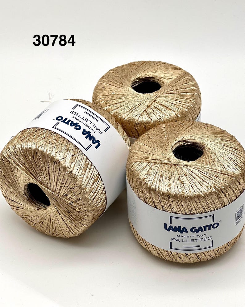 PAILLETTES Sequin Sparkling Knitting Italian Yarn by Lana Gatto, Italy, EXTRA FINE, 195m/25g 30784 LIGHT GOLD