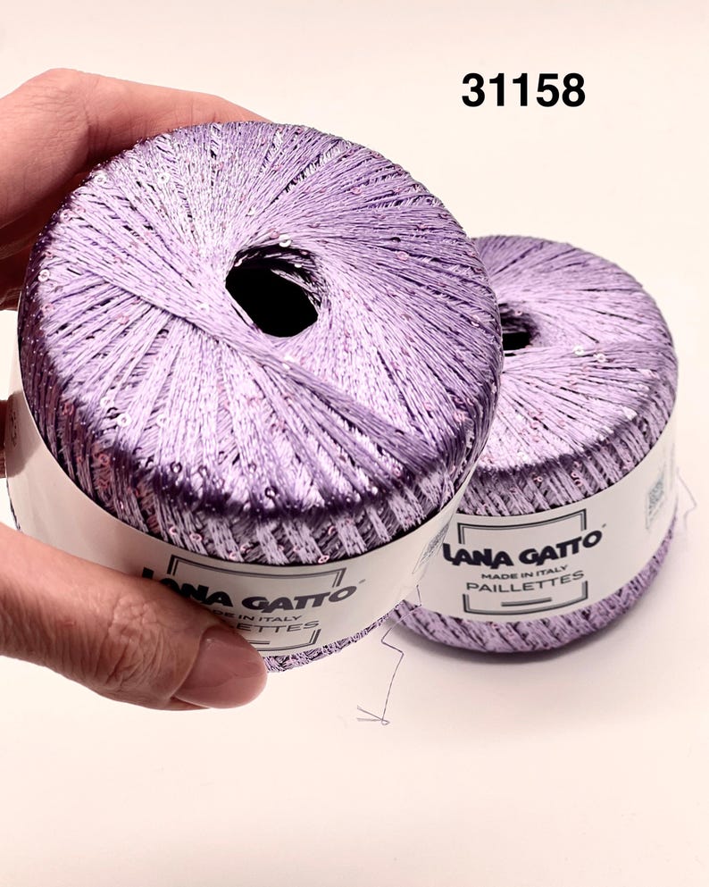 PAILLETTES Sequin Sparkling Knitting Italian Yarn by Lana Gatto, Italy, EXTRA FINE, 195m/25g 31158 LILAC