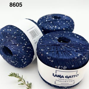 PAILLETTES Sequin Sparkling Knitting Italian Yarn by Lana Gatto, Italy, EXTRA FINE, 195m/25g 8605 DARK BLUE