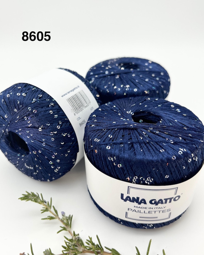 PAILLETTES Sequin Sparkling Knitting Italian Yarn by Lana Gatto, Italy, EXTRA FINE, 195m/25g 8605 DARK BLUE