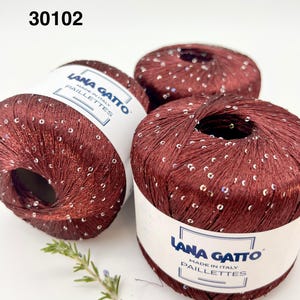 PAILLETTES Sequin Sparkling Knitting Italian Yarn by Lana Gatto, Italy, EXTRA FINE, 195m/25g 30102 BORDO