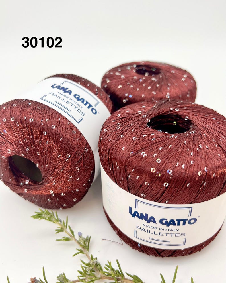 PAILLETTES Sequin Sparkling Knitting Italian Yarn by Lana Gatto, Italy, EXTRA FINE, 195m/25g 30102 BORDO