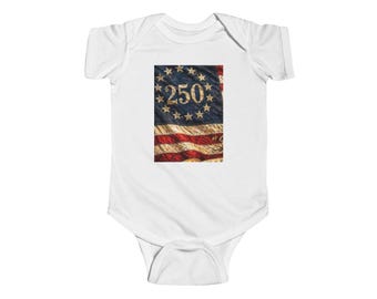 Body niemowlęce z amerykańską flagą na 250. rocznicę | Vintage Betsy Ross Stars