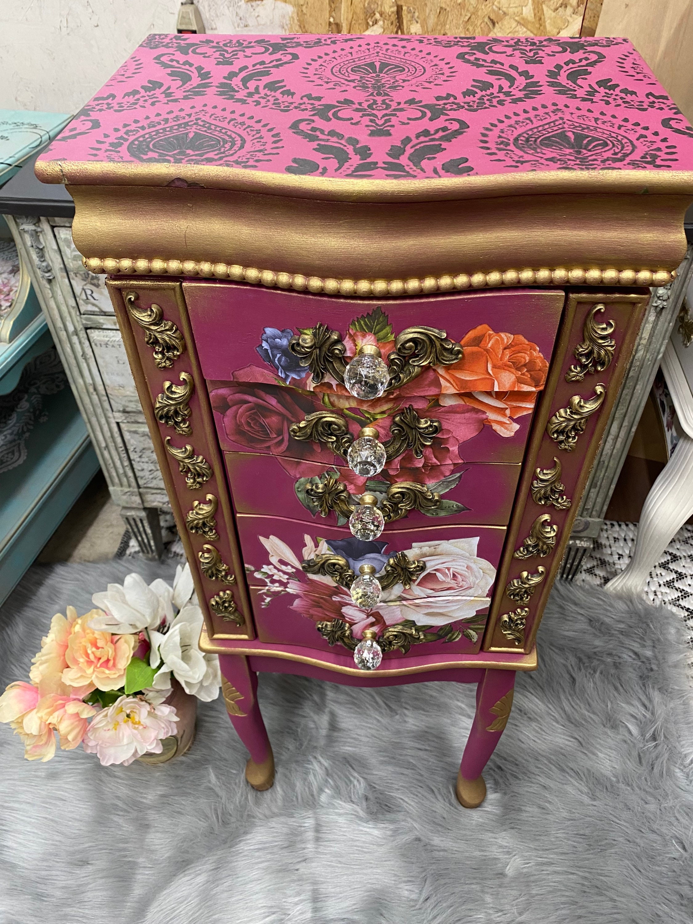 Plum/floral Jewelry Armoire Etsy