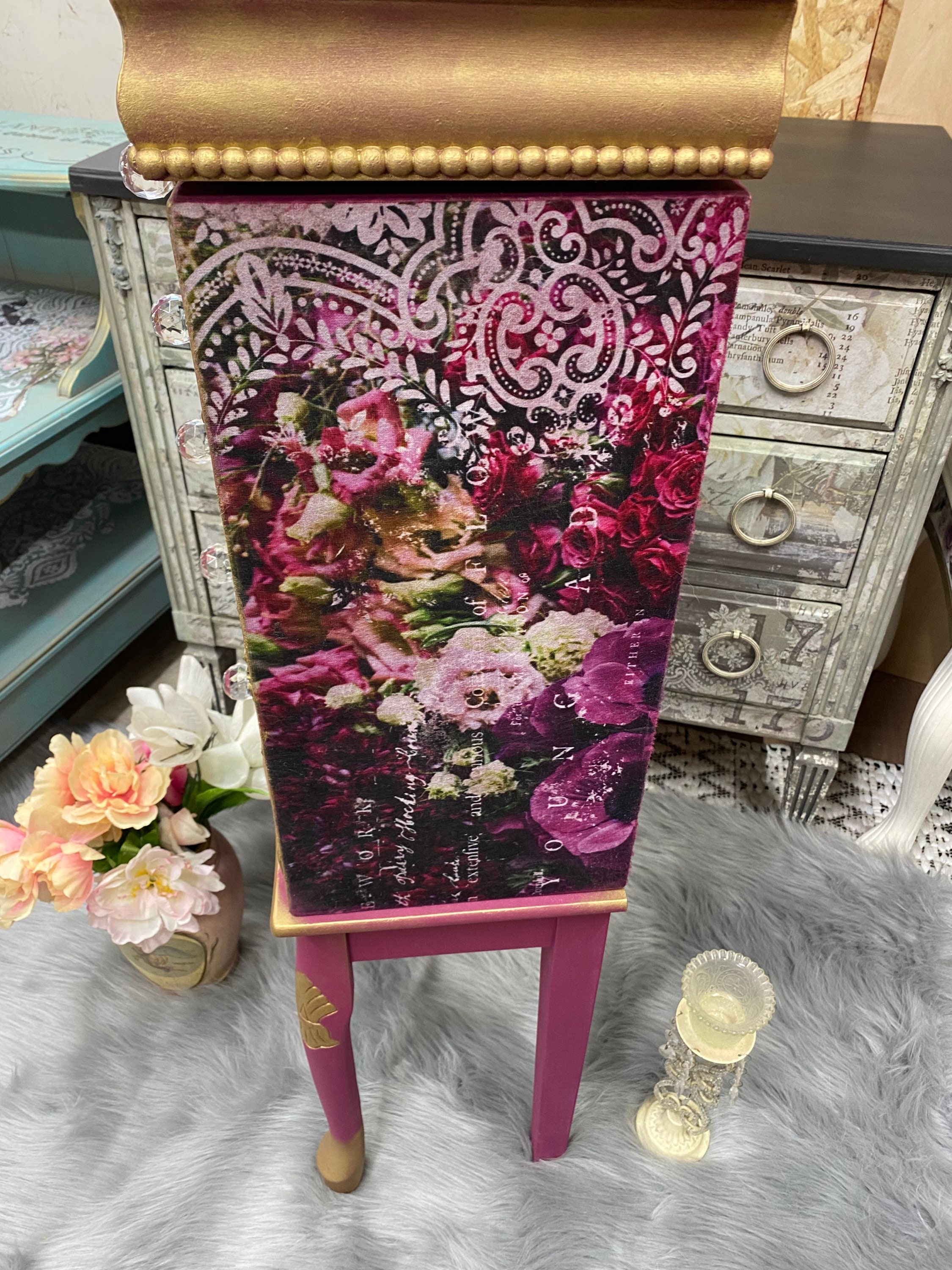 Plum/floral Jewelry Armoire Etsy