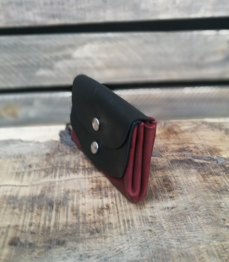 soft leather leather holder of bi-colored bellows 3 pockets