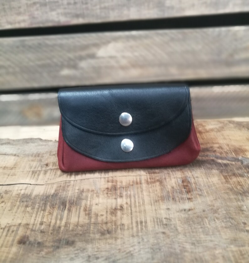 soft leather leather holder of bi-colored bellows 3 pockets