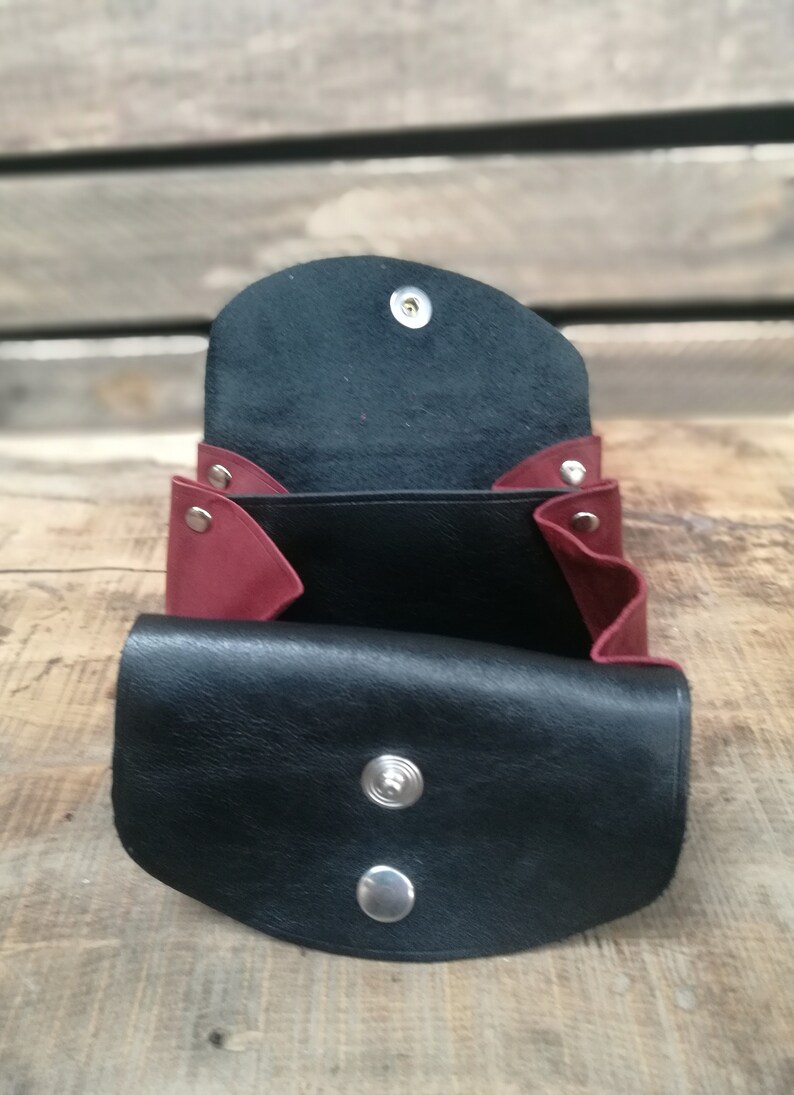soft leather leather holder of bi-colored bellows 3 pockets