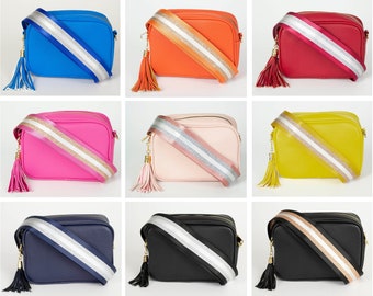 2 Träger Quaste Crossbody Tasche Kameratasche Schultertasche für Damen Verschiedene Farben Streifen