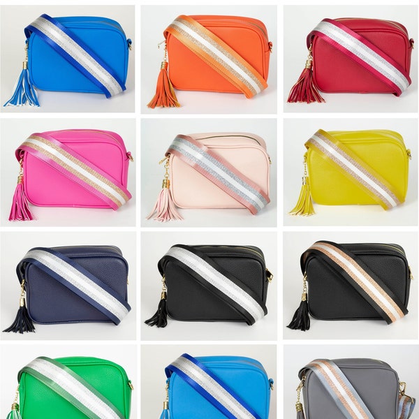 2 Straps Tassel Crossbody Bag Camera Bag Shoulder Bag for Ladies Various Colours Stripes