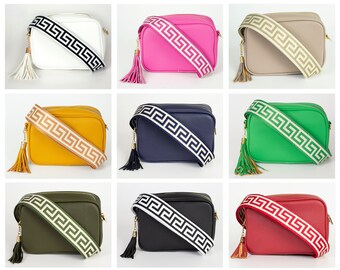 2 Straps Tassel Crossbody Bag Camera Bag Shoulder Bag for Ladies Various Colours Geometric Pattern