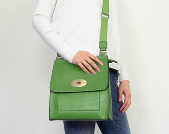 A Personalised Crossbody Messenger Bag for Woman, Vegan Handbag/ Shoulder/ Travel/ Designer bag Bright-Green