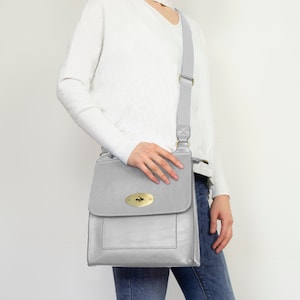 Umhängetasche, Messenger Bag, Vegan Handtasche/ Schulter/ Reise/Designertasche Hellgrau
