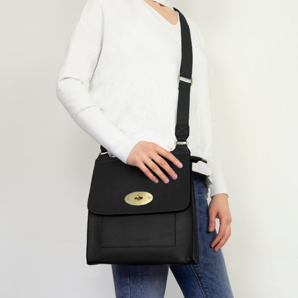 A Personalised Crossbody Messenger Bag for Woman, Vegan Handbag/ Shoulder/ Travel/ Designer bag Black
