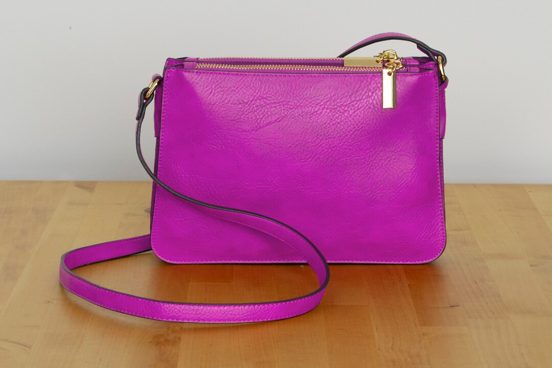 A Classic Crossbody / Shoulder Bag for Ladies, Zipped Pockets, Faux Leather, Purple Etsy